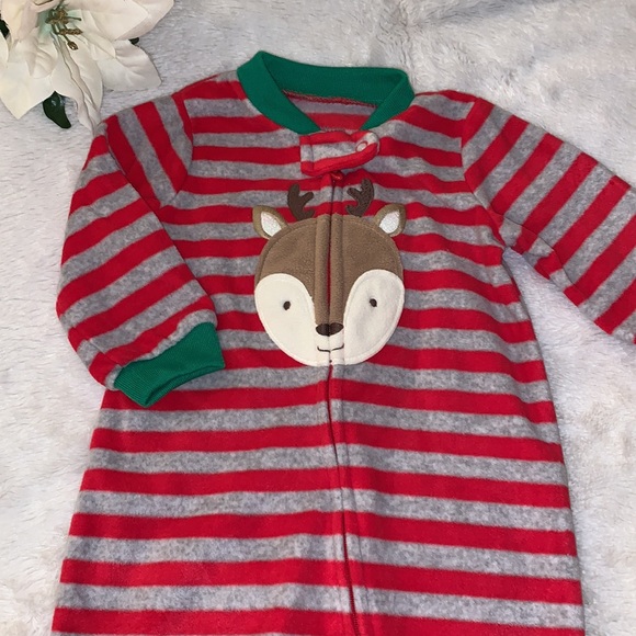 Carter’s Reindeer Striped Sleeper Footed One-piece Baby - Picture 2 of 9